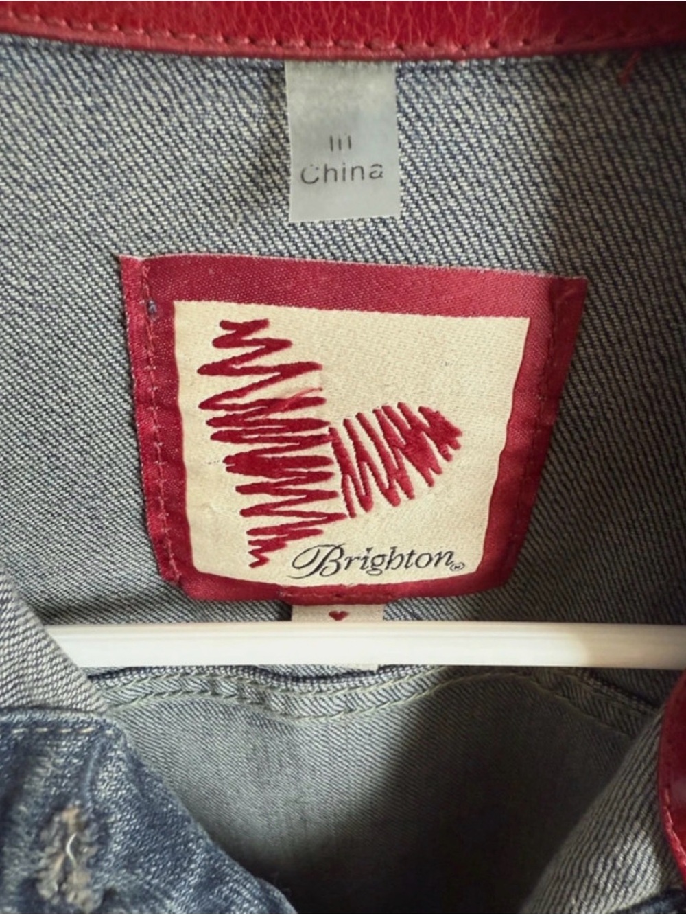 Medium Brighton Vintage Women's Denim Jacket, Genuine Leather Accents, Hearts - Picture 3 of 10